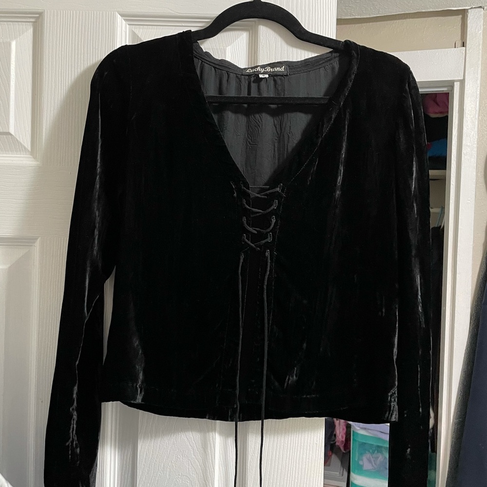 Vintage lace up lucky brand velvet top